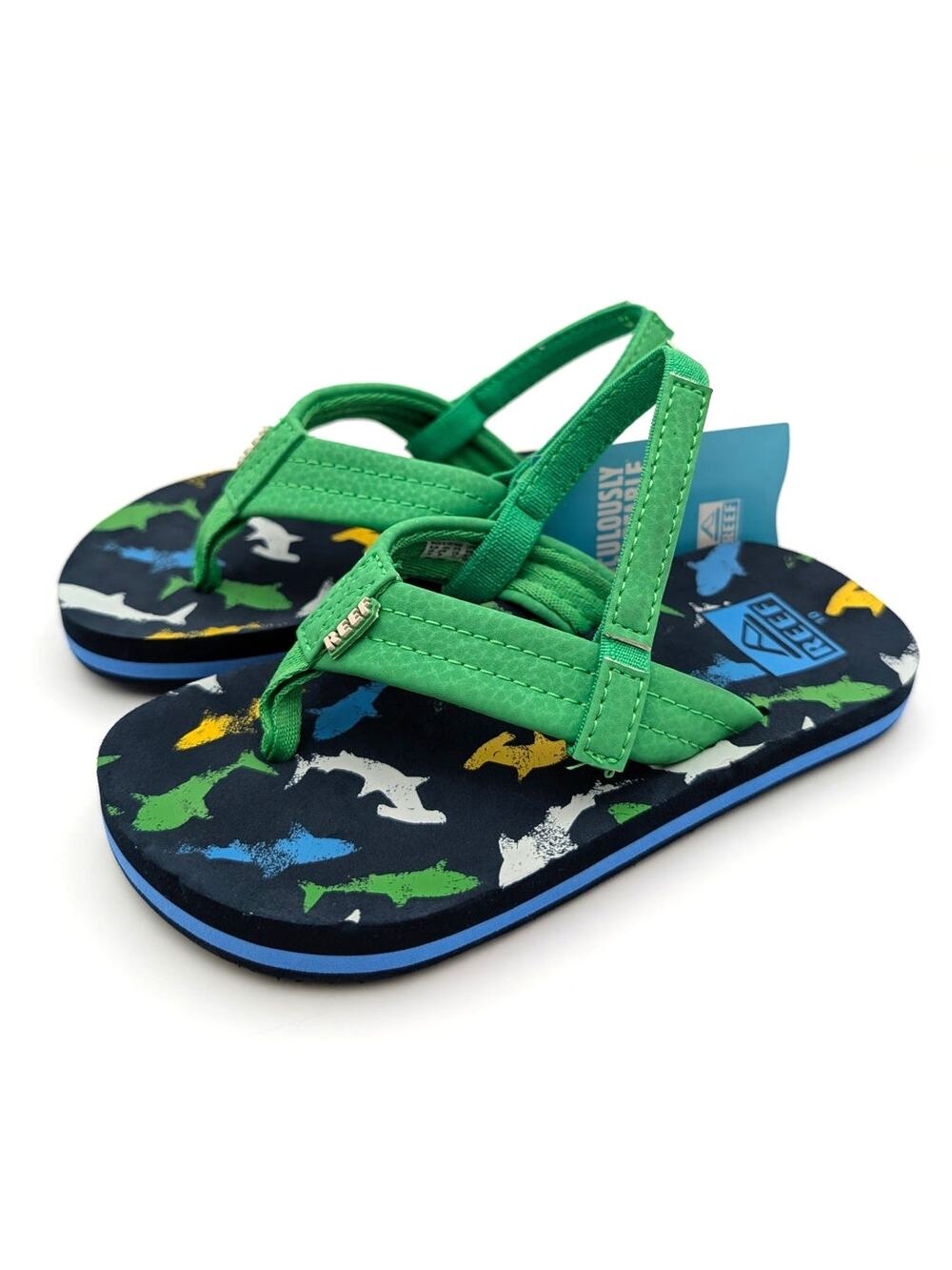 Reef Little Ahi Flip Flop Sandals Open Toe Boys' Multi Shark Size US10 EU26